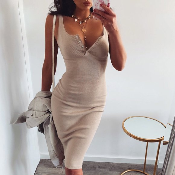 Monarch Fashion Dresses & Skirts - Women's Knitted Bodycon Midi Dress